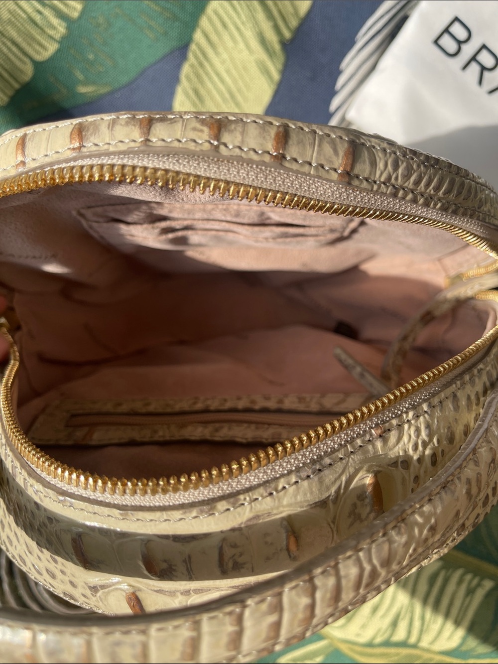 Brahmin Cream Croc-Embossed Round Top-Handle Mini Bag - Picture 10 of 14